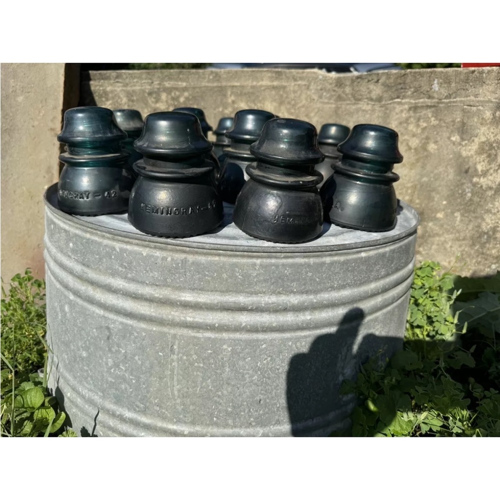 Very Dark Green Glass Insulator Marked Brookfield New York, 4 Inches. Labeled 7 - Picture 3 of 3